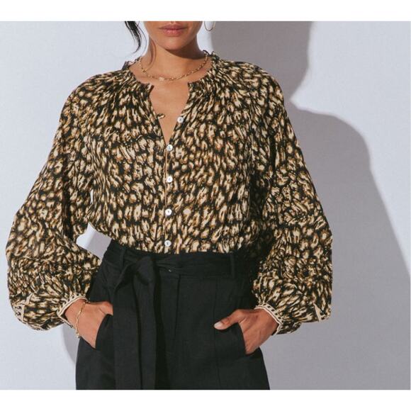 Cleobella Organic Cotton Alicia Leopard Block Print Blouse NWT Sz Med $158 MSRP - Picture 1 of 3